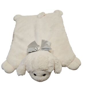 Lamby Cream Color with Mint Green Satin Bow Baby Mat Like New